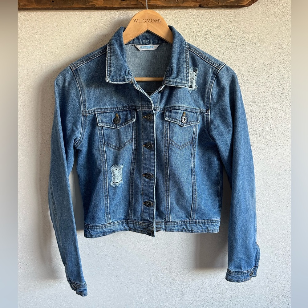 Highway Jeans Juniors Denim Distressed Jacket Medium Cropped‎